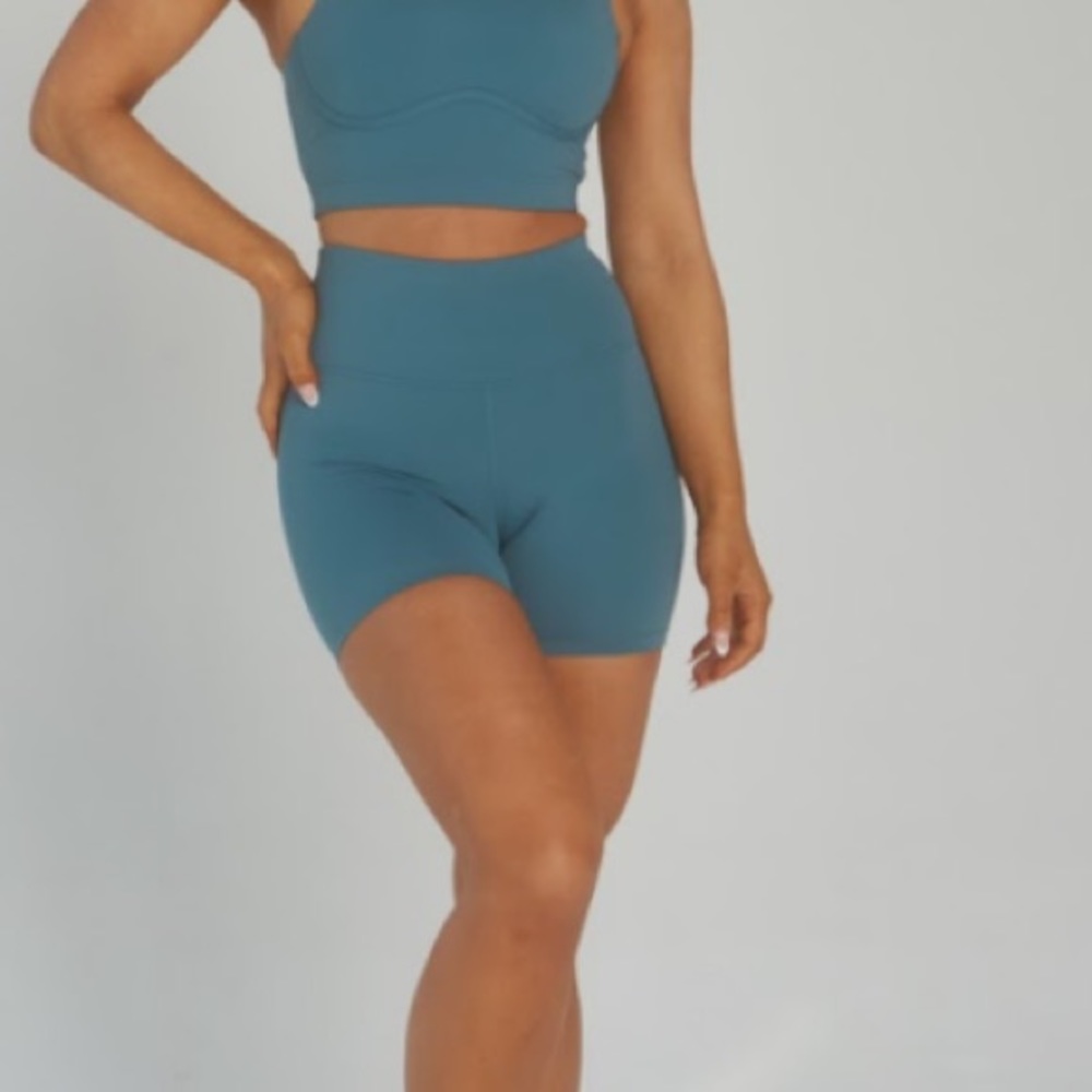 High-Rise Blue-Green Bike Shorts - Women's Activewear